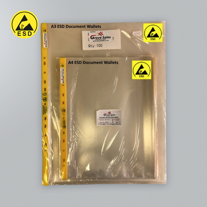 ESD Document Wallets (100/Pack) Hole Punch Long End ESD Document Wallets (100/Pack) Hole Punch Long End